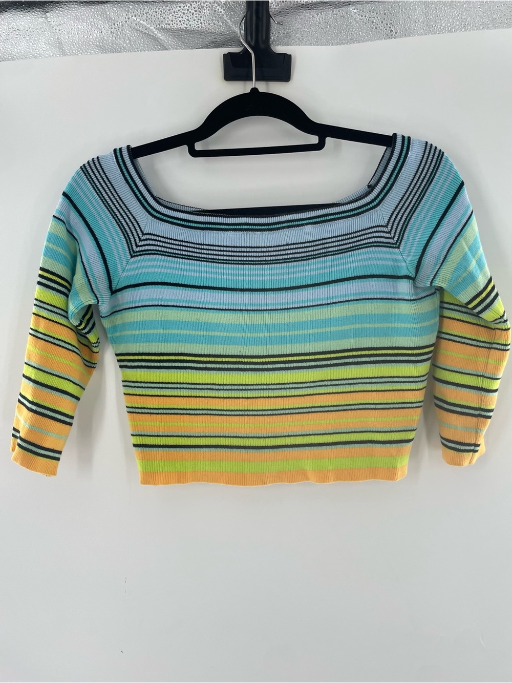 Le Superbe Striped Boatneck Cropped Knit Sweater - Blue & Yellow